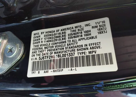 2011 Honda Accord Crosstour Ex-L z USA, uszkodzony, nr VIN 5J6TF2H51BL001337
